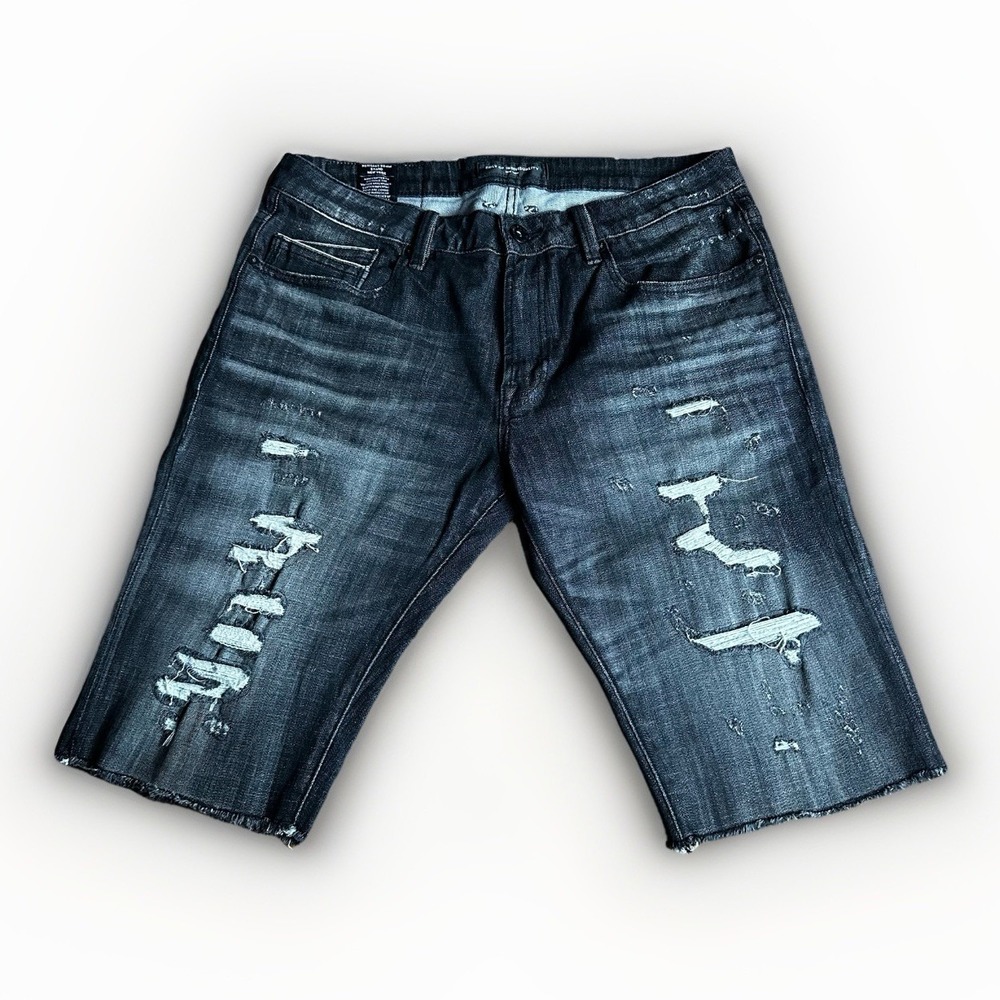 Cult of Individuality Rocker Shorts Mens 34 Black Denim Distressed Jean Raw Hem
